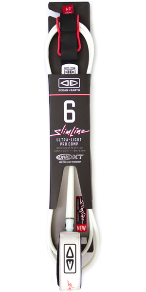 2026 Ocean And Earth Premium One-XT 6FT Slimline Ligera Comp Surf Leash OESLSC60XT - White